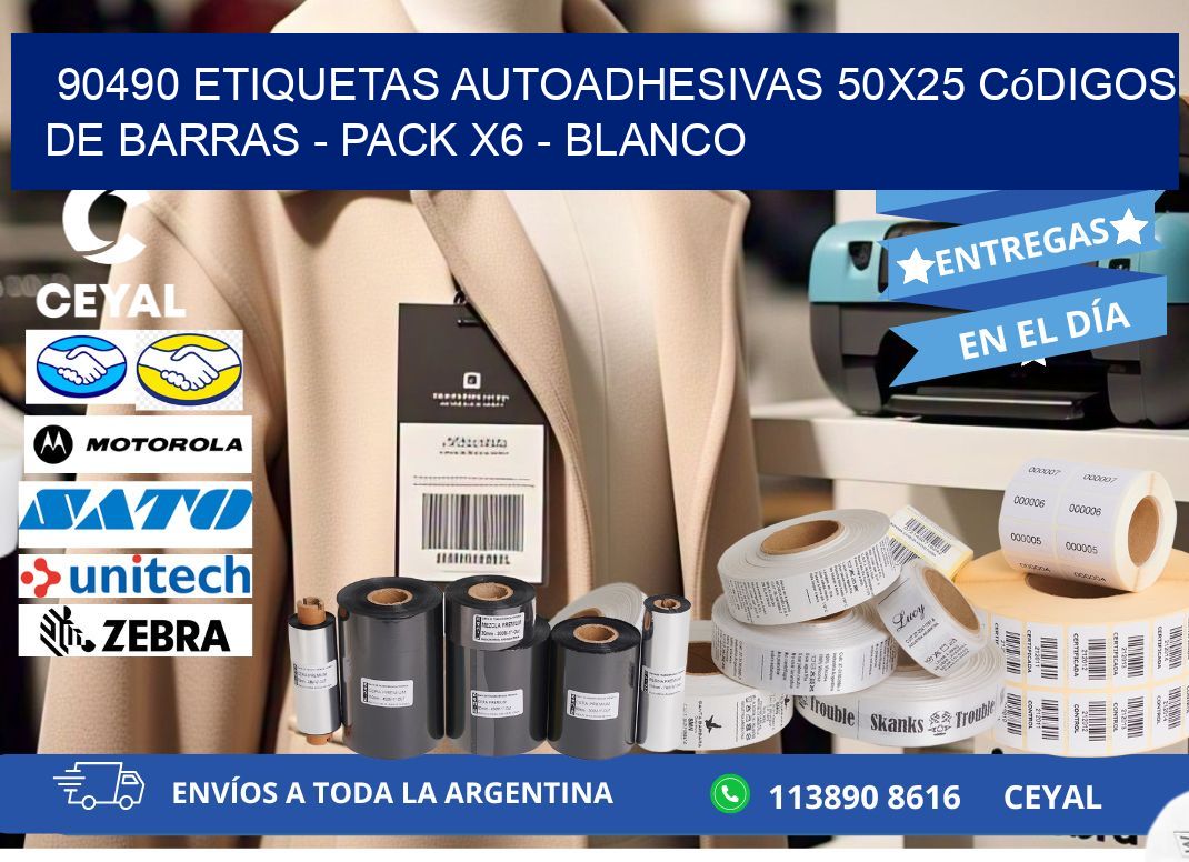 90490 Etiquetas Autoadhesivas 50x25 Códigos De Barras - Pack X6 - Blanco