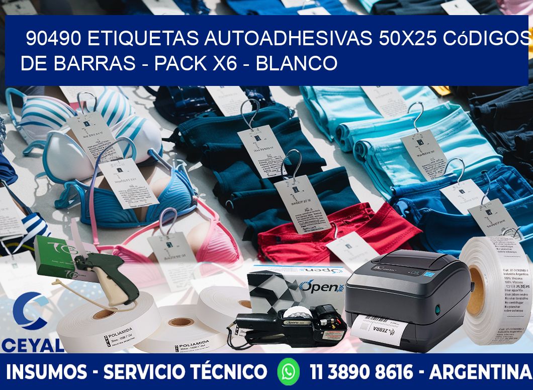 90490 Etiquetas Autoadhesivas 50x25 Códigos De Barras - Pack X6 - Blanco