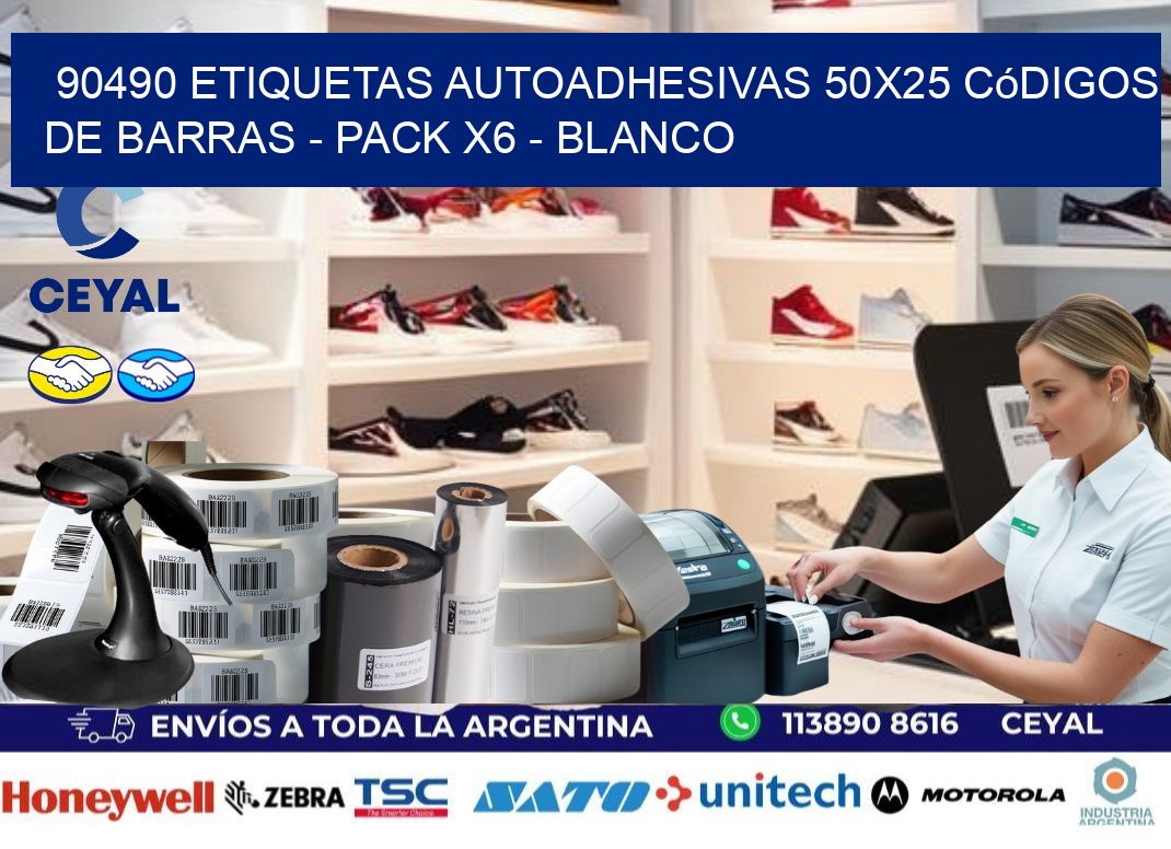 90490 Etiquetas Autoadhesivas 50x25 Códigos De Barras - Pack X6 - Blanco