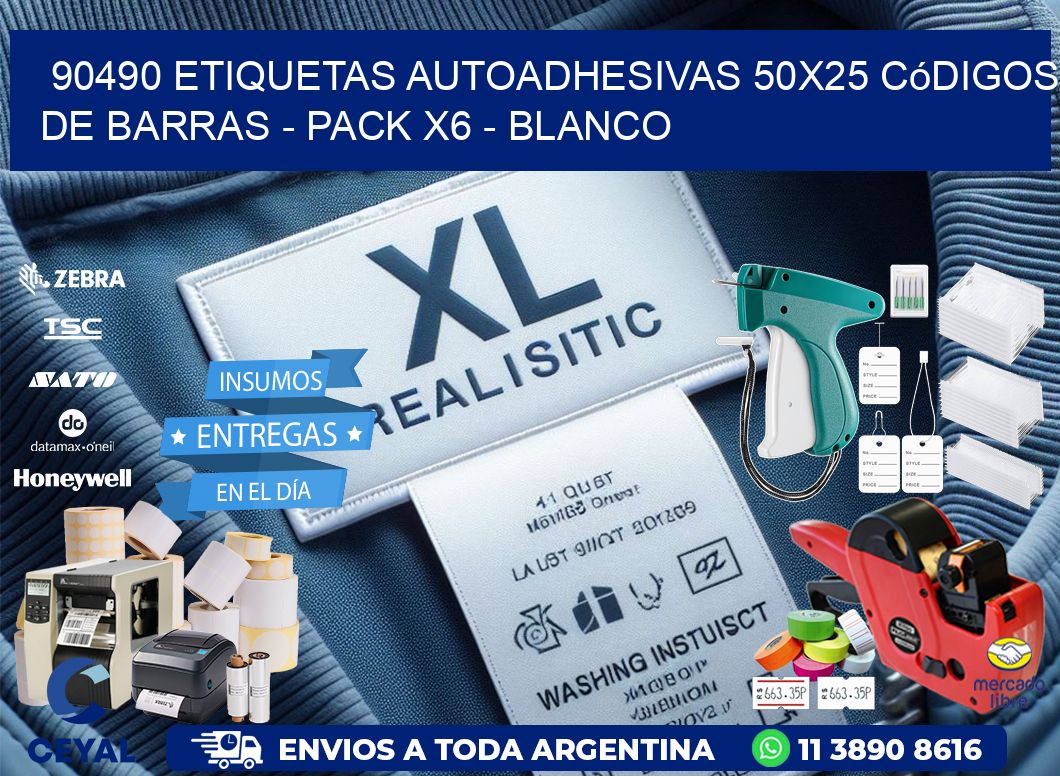 90490 Etiquetas Autoadhesivas 50×25 Códigos De Barras – Pack X6 – Blanco