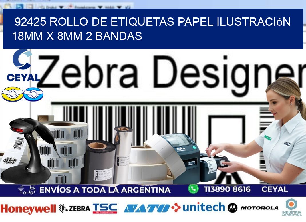 92425 Rollo de Etiquetas Papel Ilustración 18mm x 8mm 2 Bandas