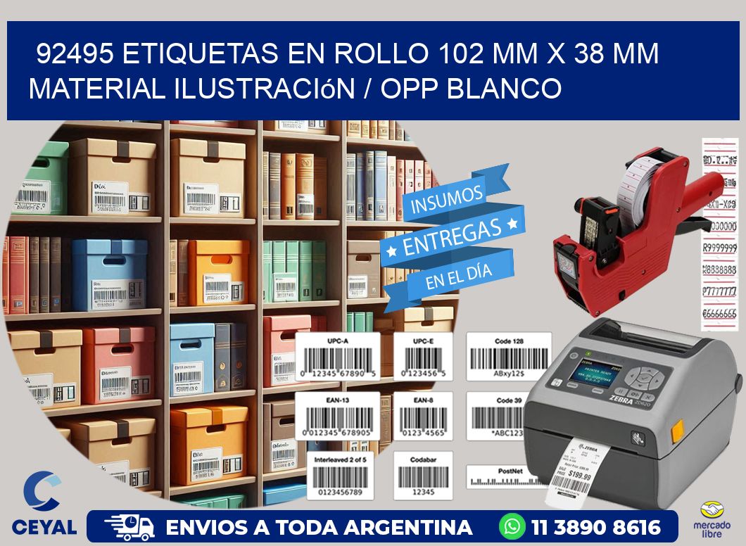 92495 Etiquetas en rollo 102 mm x 38 mm material Ilustración / OPP Blanco
