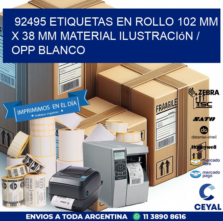 92495 Etiquetas en rollo 102 mm x 38 mm material Ilustración / OPP Blanco