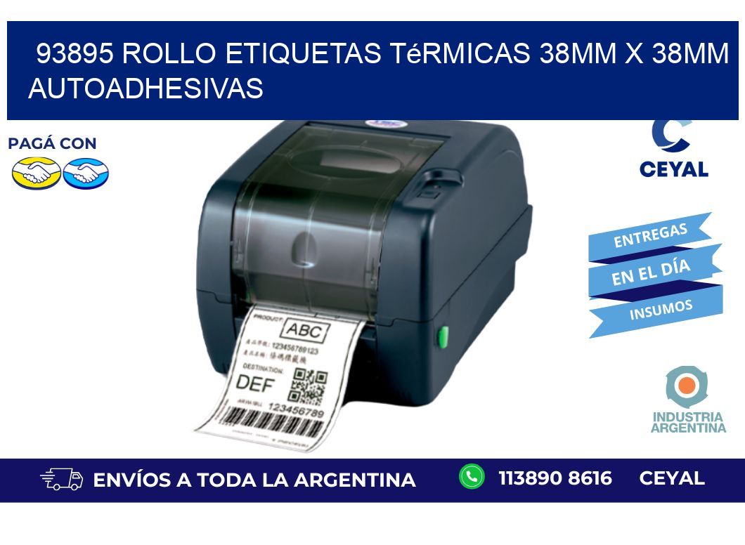 93895 Rollo Etiquetas Térmicas 38mm X 38mm Autoadhesivas