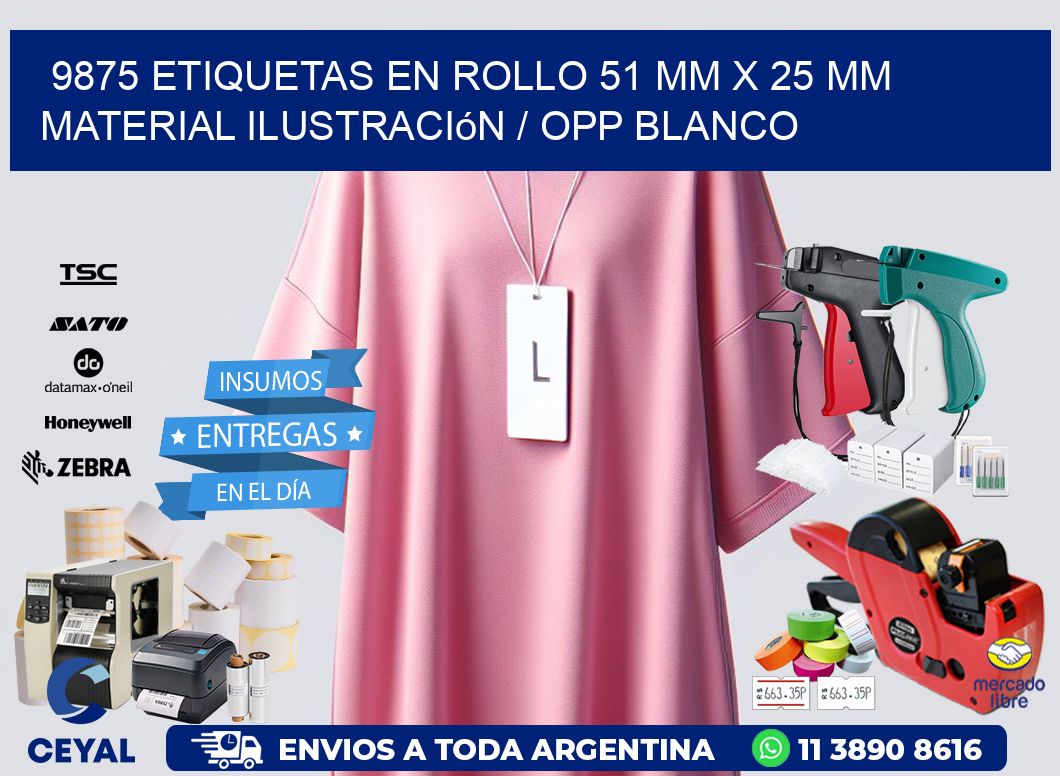 9875 Etiquetas en rollo 51 mm x 25 mm material Ilustración / OPP Blanco