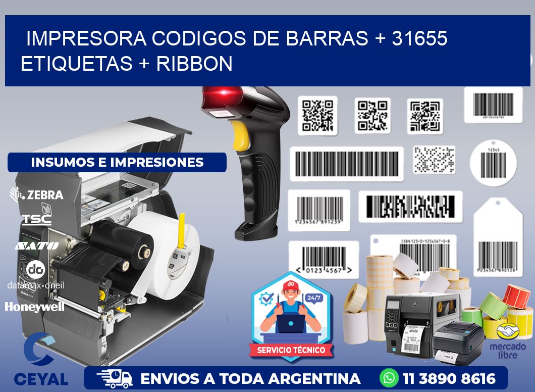 impresora codigos de barras + 31655 etiquetas + ribbon