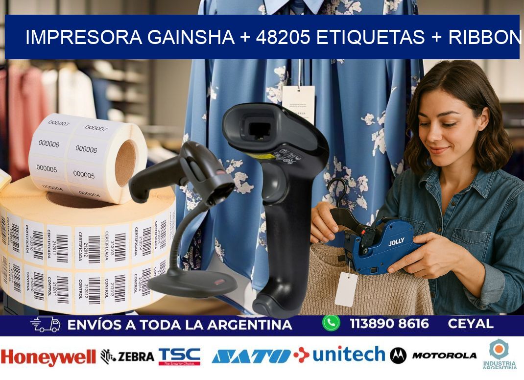 impresora gainsha + 48205 etiquetas + ribbon