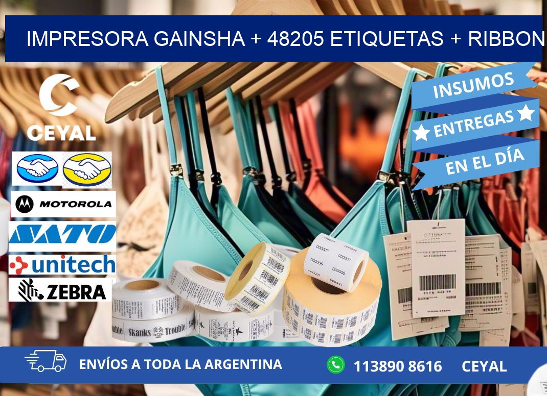 impresora gainsha + 48205 etiquetas + ribbon