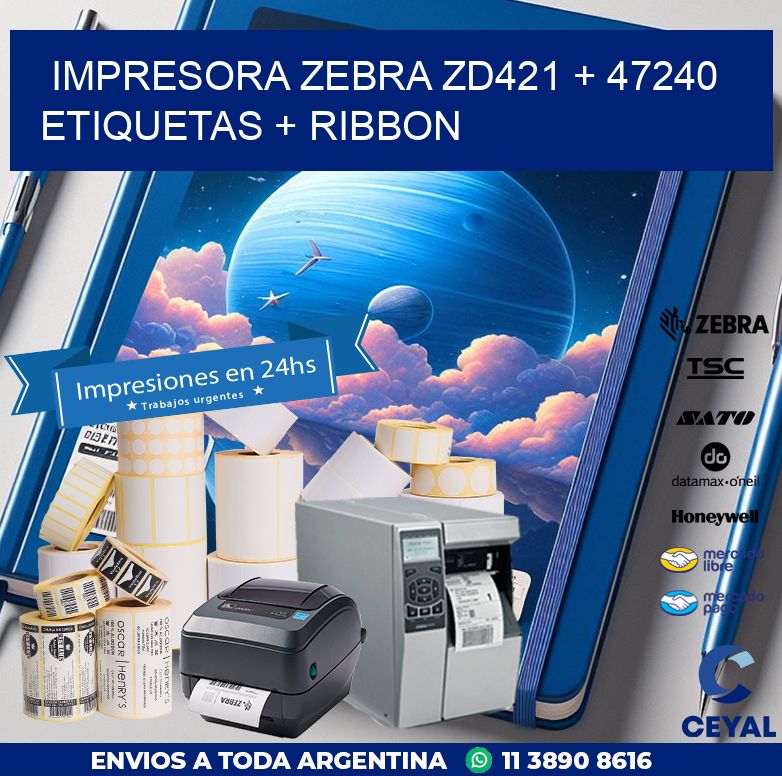 impresora zebra zd421 + 47240 etiquetas + ribbon