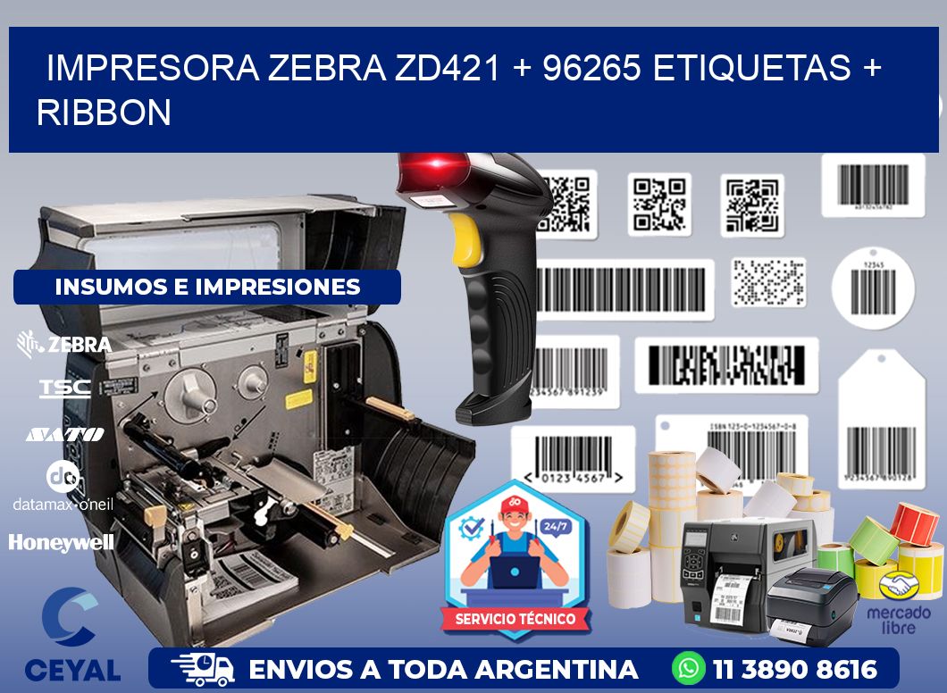 impresora zebra zd421 + 96265 etiquetas + ribbon