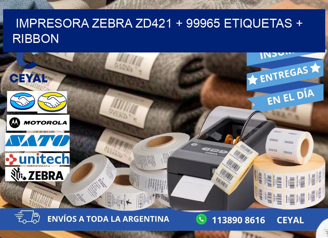 impresora zebra zd421 + 99965 etiquetas + ribbon