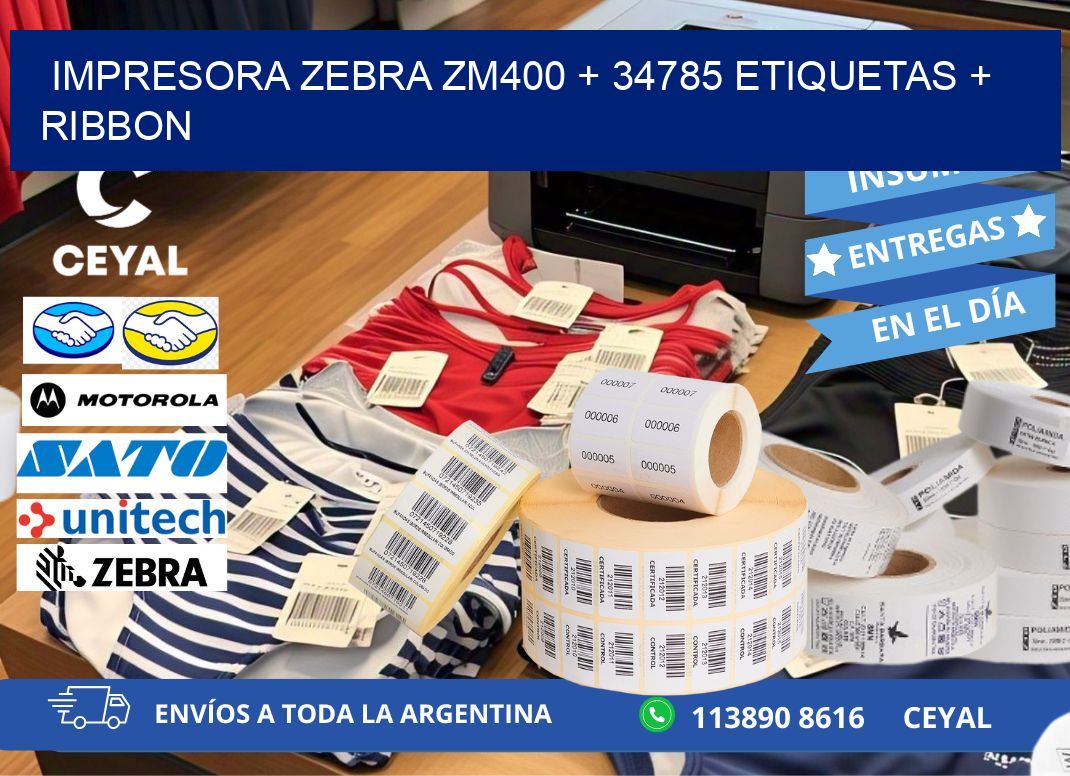 impresora zebra zm400 + 34785 etiquetas + ribbon
