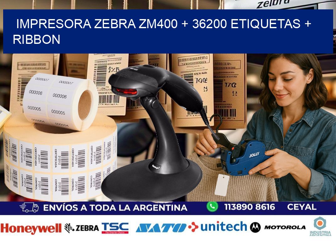 impresora zebra zm400 + 36200 etiquetas + ribbon
