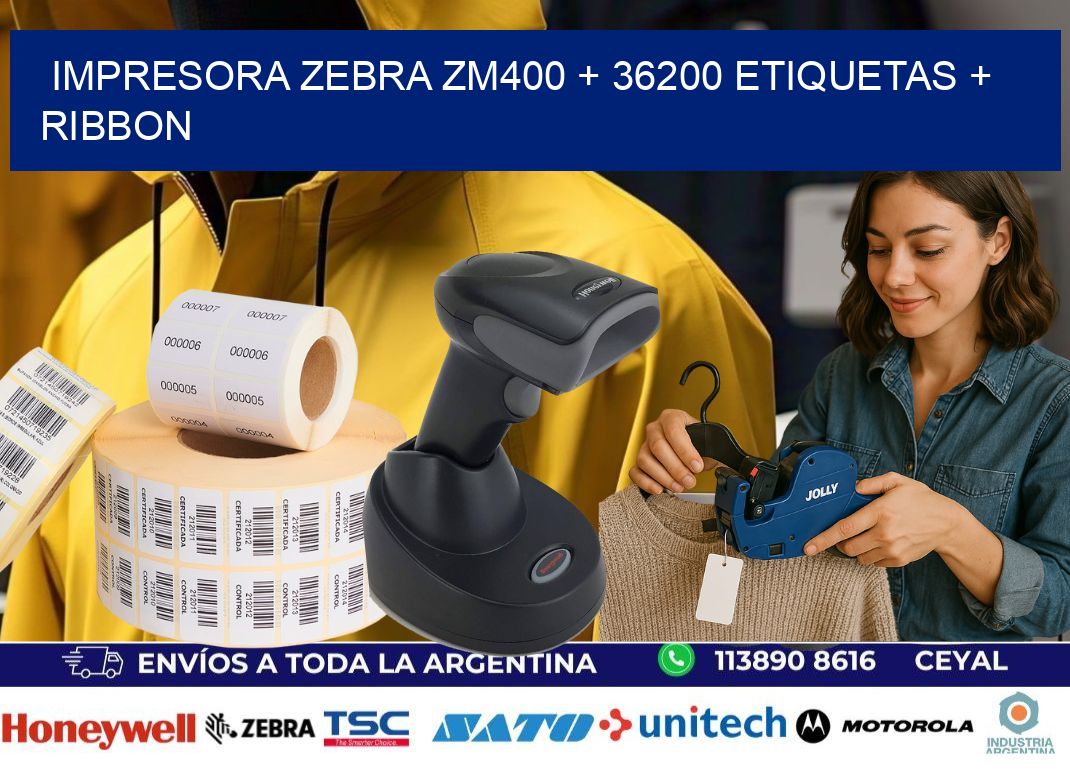 impresora zebra zm400 + 36200 etiquetas + ribbon