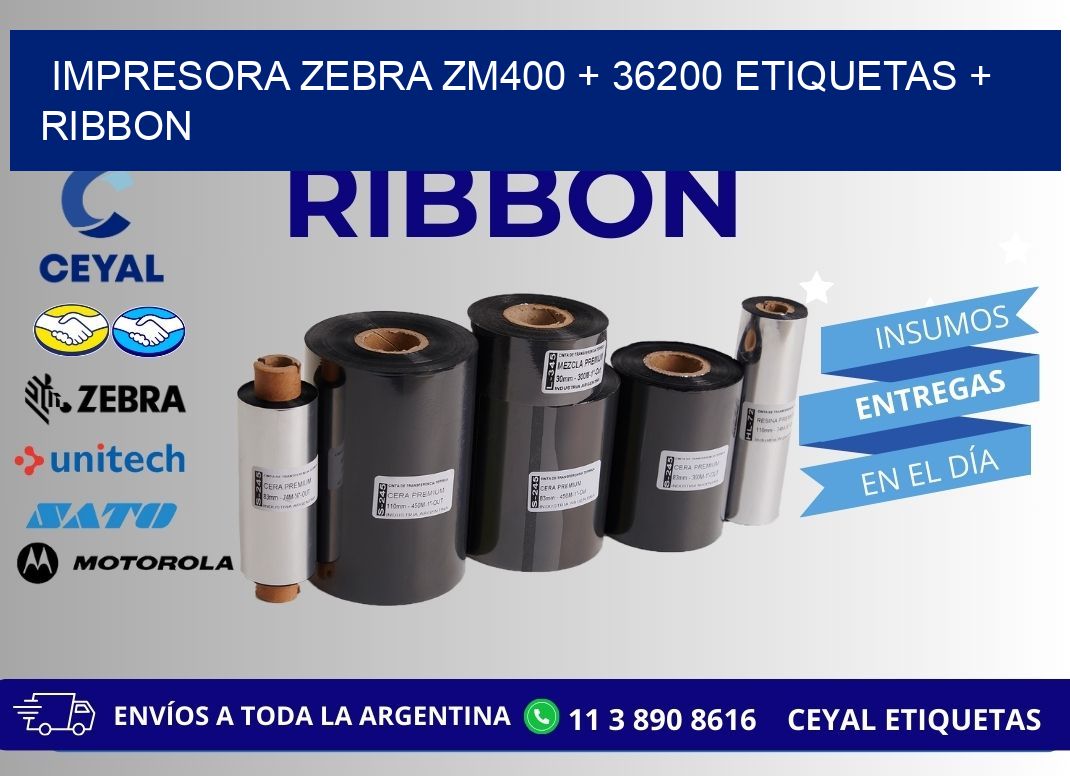 impresora zebra zm400 + 36200 etiquetas + ribbon