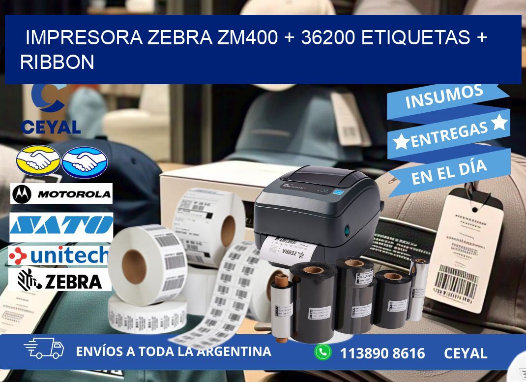 impresora zebra zm400 + 36200 etiquetas + ribbon