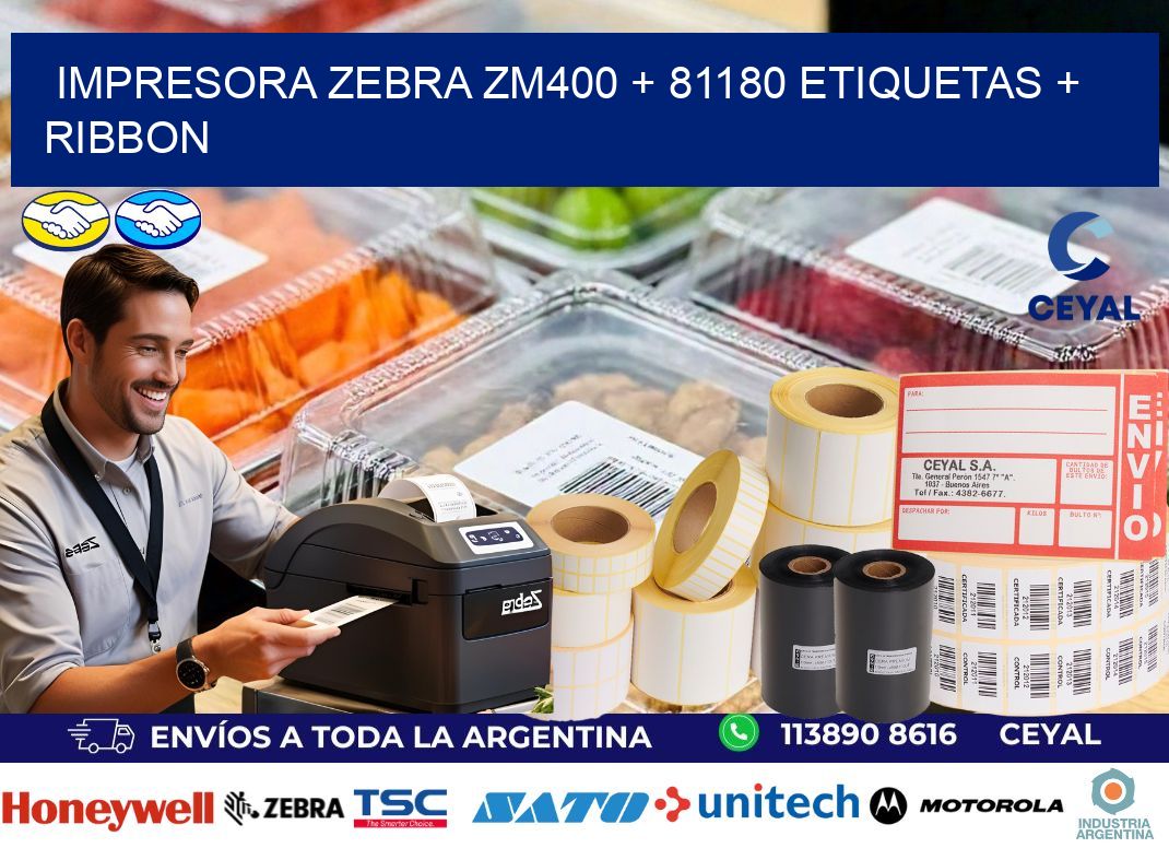 impresora zebra zm400 + 81180 etiquetas + ribbon