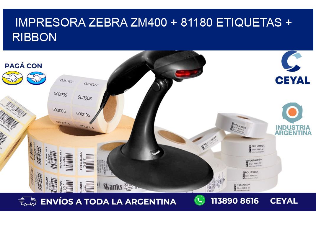 impresora zebra zm400 + 81180 etiquetas + ribbon