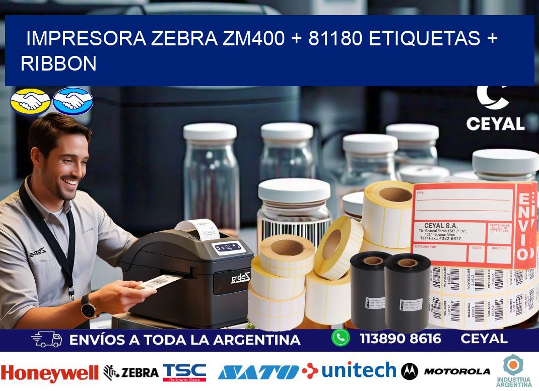 impresora zebra zm400 + 81180 etiquetas + ribbon
