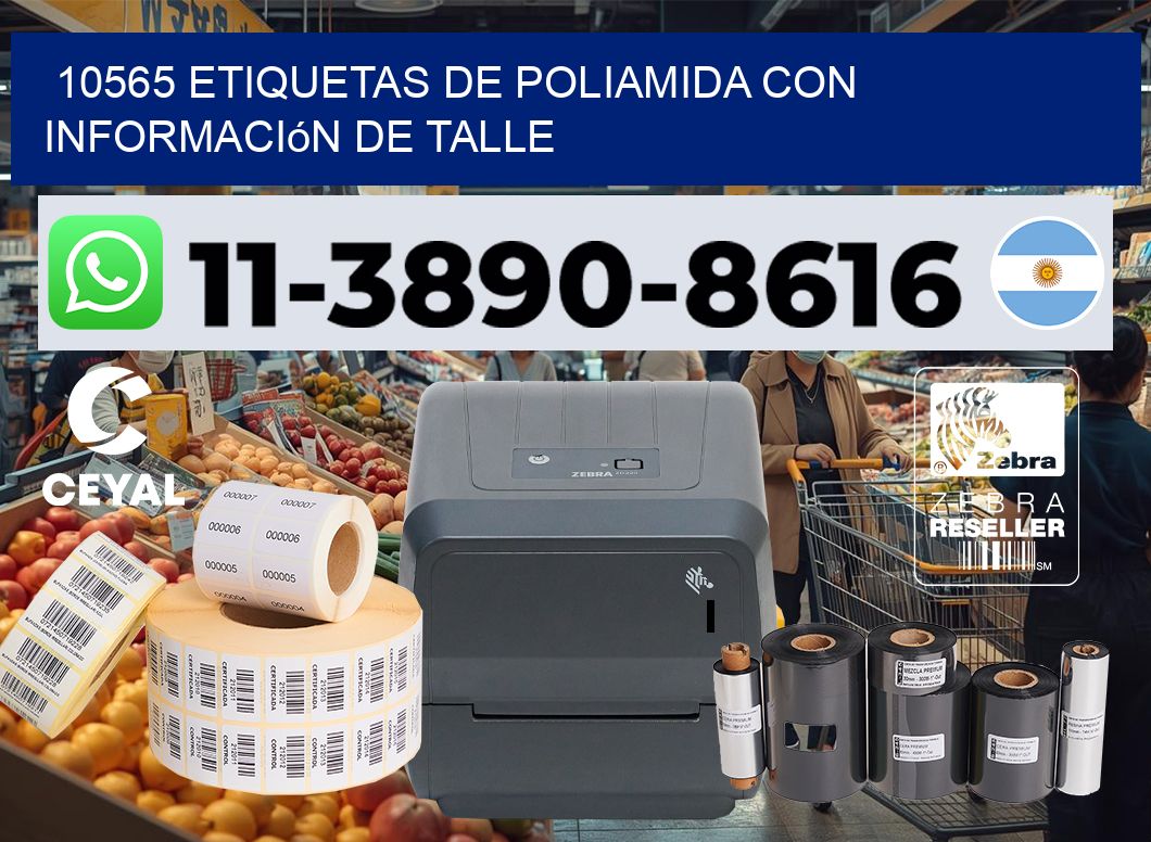 10565 Etiquetas de poliamida con información de talle