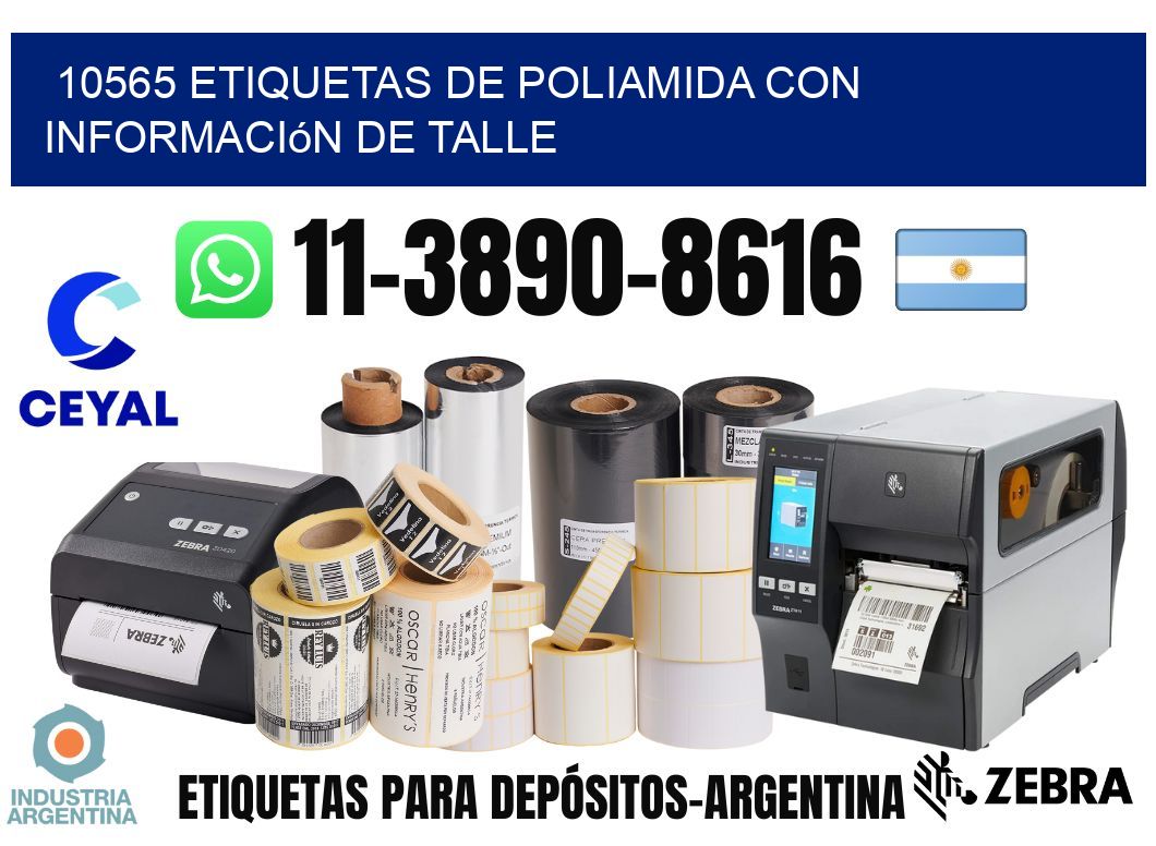10565 Etiquetas de poliamida con información de talle