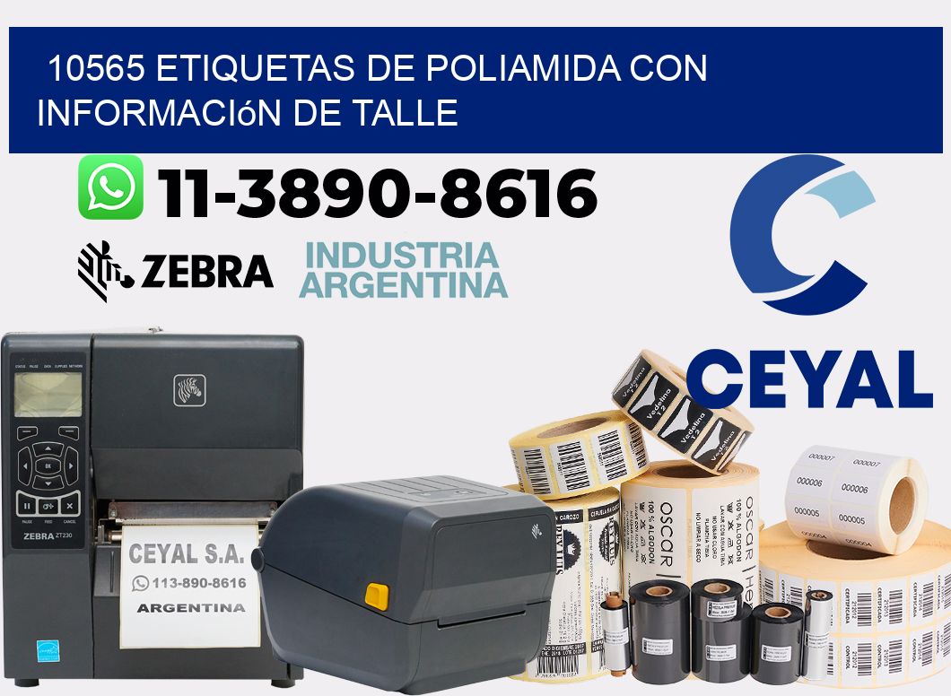 10565 Etiquetas de poliamida con información de talle