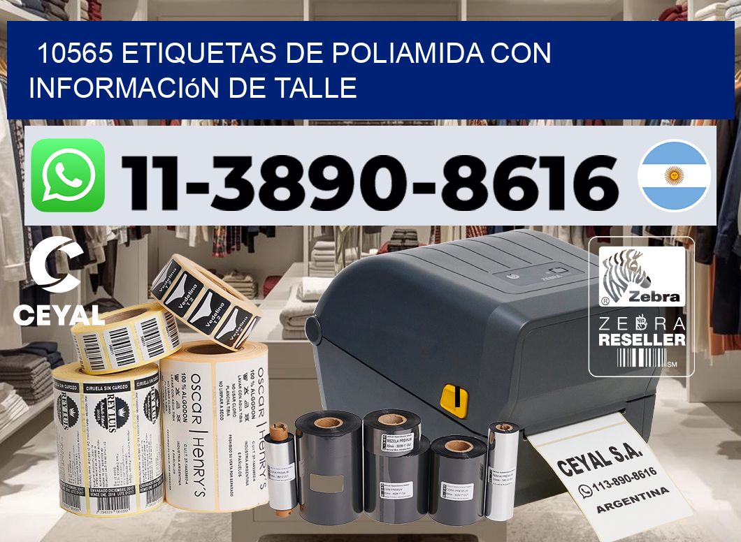 10565 Etiquetas de poliamida con información de talle