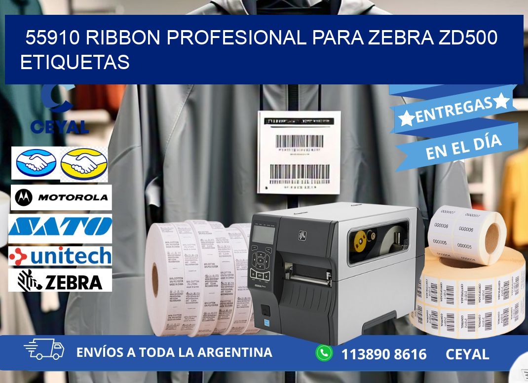 55910 ribbon profesional para zebra zd500 etiquetas