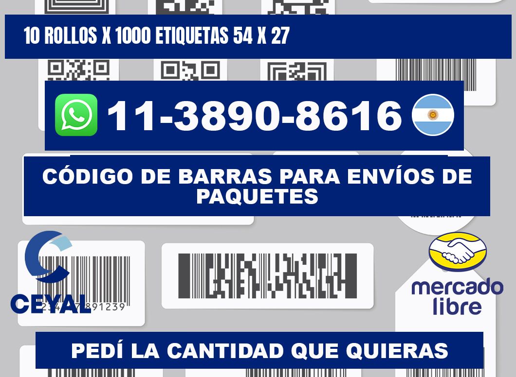 10 rollos x 1000 etiquetas 54 x 27