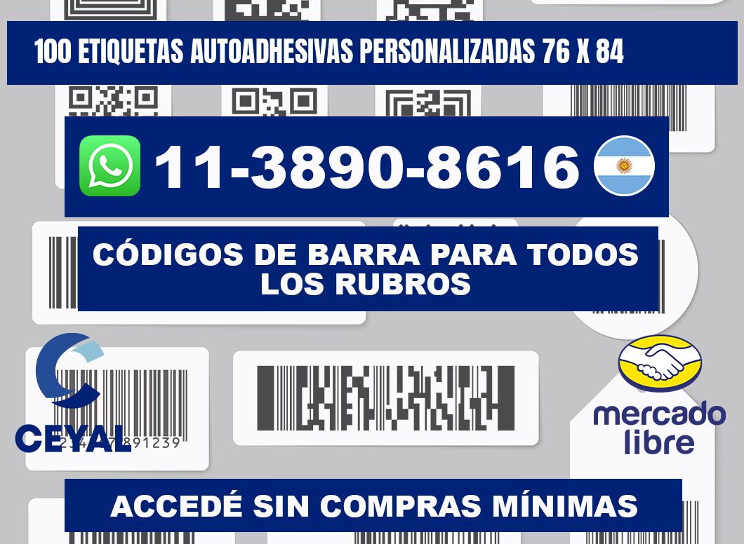 100 Etiquetas autoadhesivas personalizadas 76 x 84