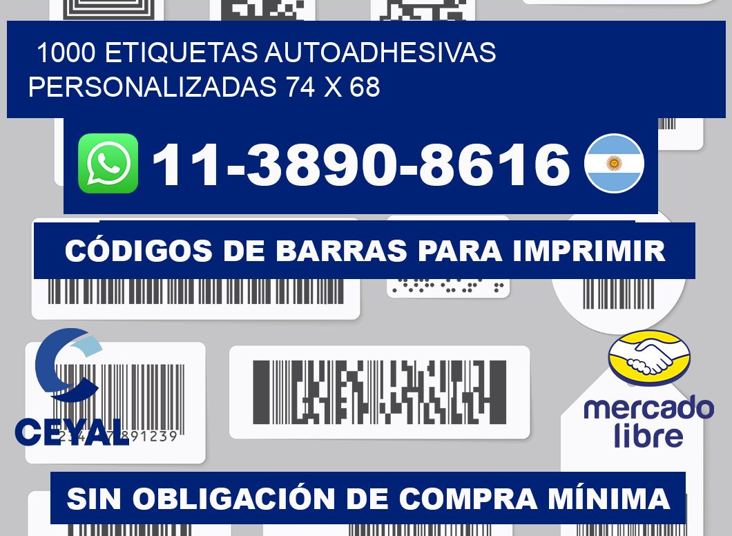 1000 Etiquetas autoadhesivas personalizadas 74 x 68