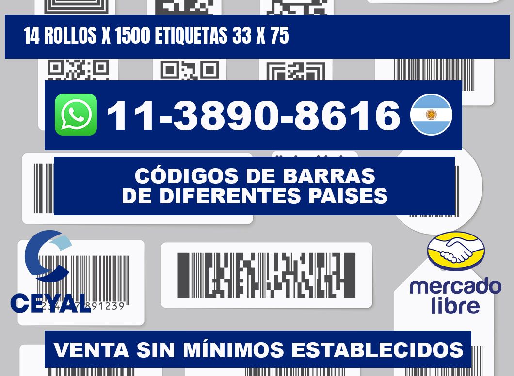 14 rollos x 1500 etiquetas 33 x 75