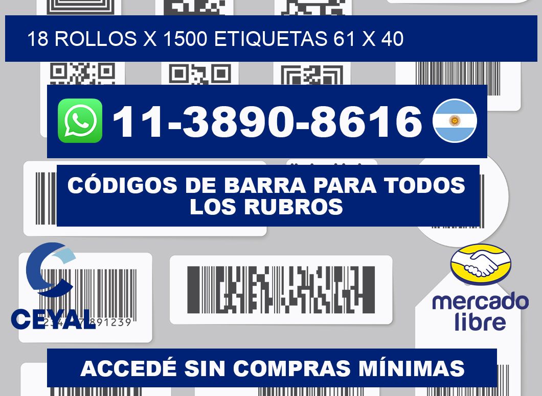 18 rollos x 1500 etiquetas 61 x 40