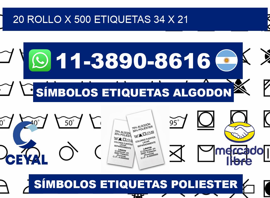 20 rollo x 500 etiquetas 34 x 21