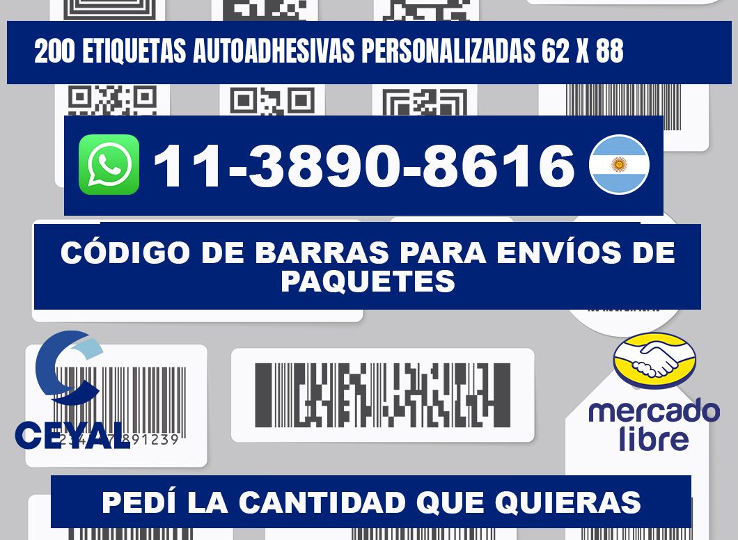 200 Etiquetas autoadhesivas personalizadas 62 x 88