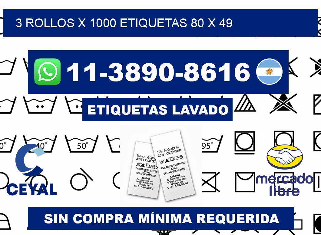 3 rollos x 1000 etiquetas 80 x 49