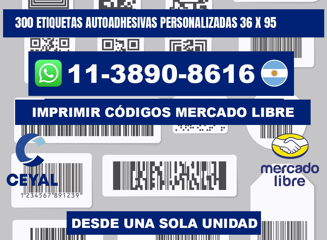 300 Etiquetas autoadhesivas personalizadas 36 x 95