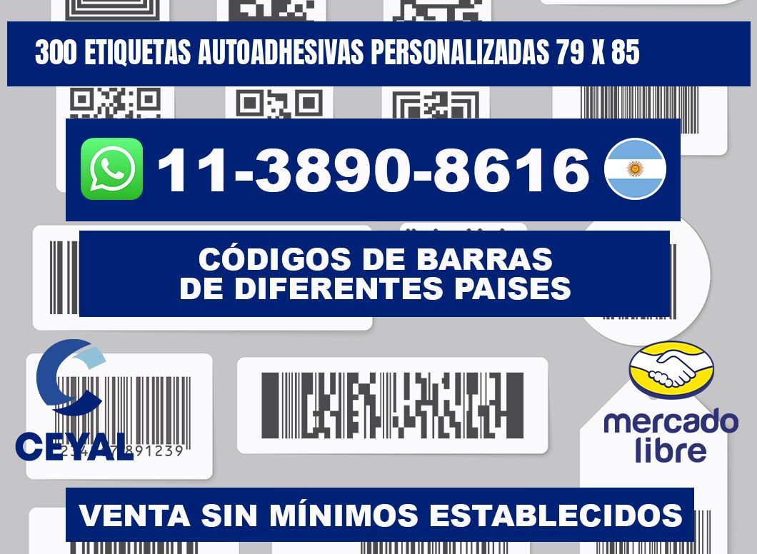 300 Etiquetas autoadhesivas personalizadas 79 x 85