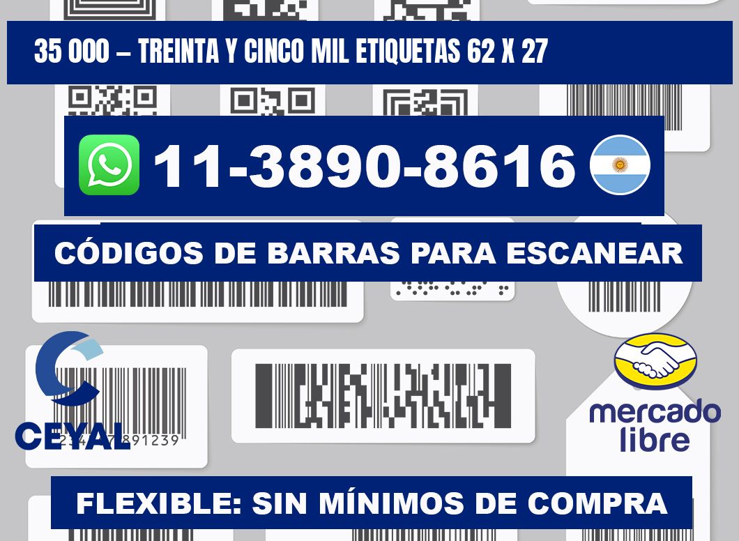 35 000 — treinta y cinco mil etiquetas 62 x 27