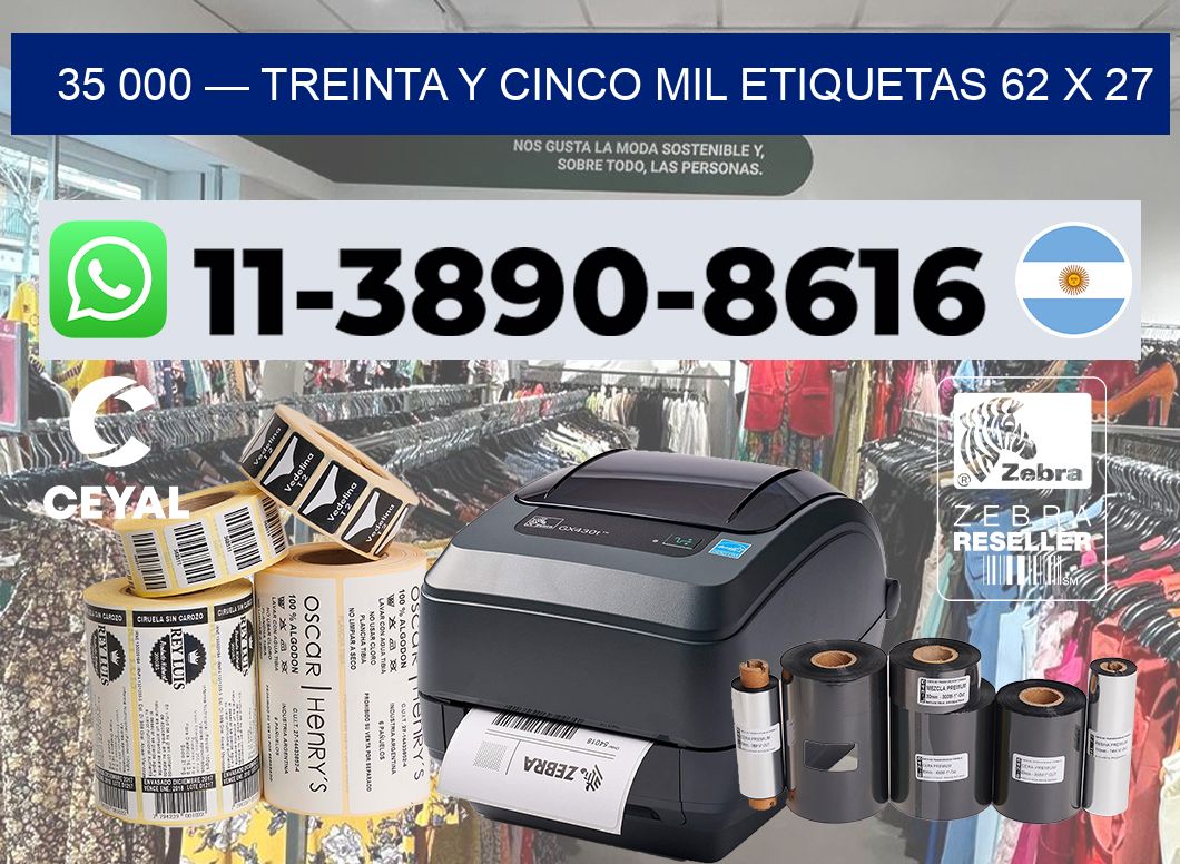35 000 — treinta y cinco mil etiquetas 62 x 27