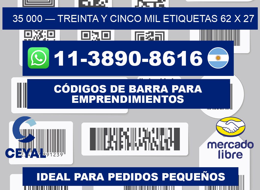 35 000 — treinta y cinco mil etiquetas 62 x 27