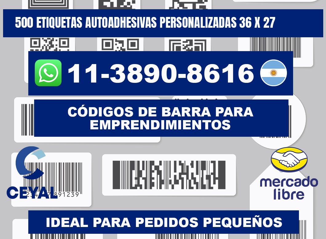 500 Etiquetas autoadhesivas personalizadas 36 x 27