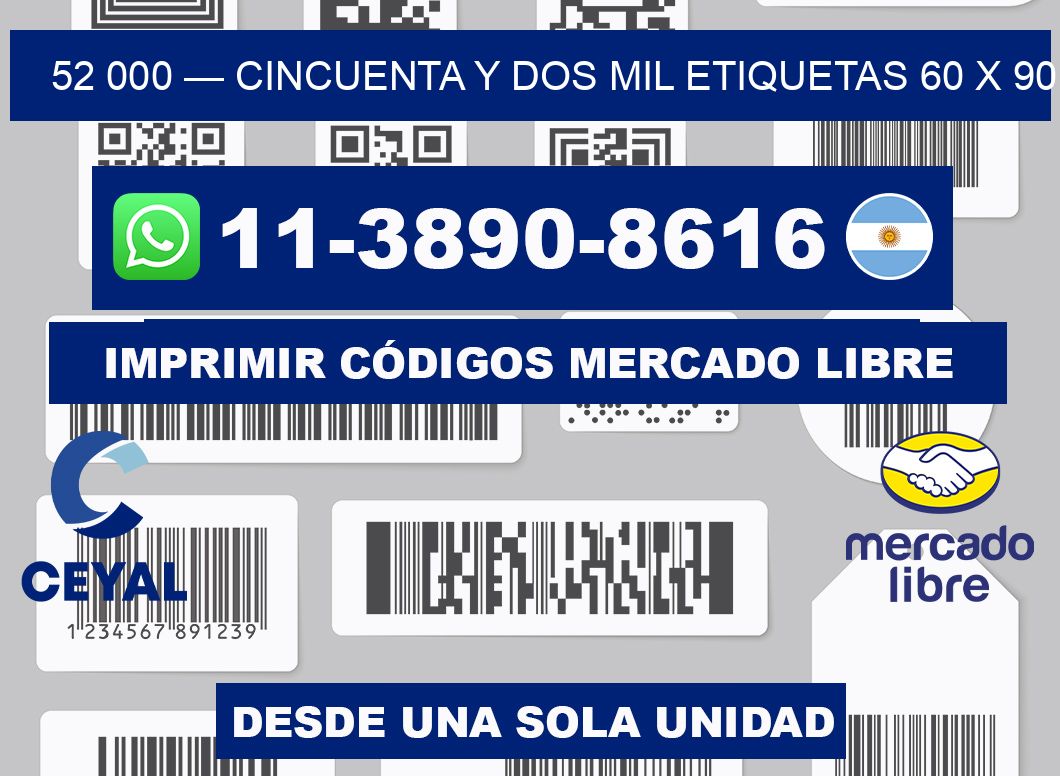 52 000 — cincuenta y dos mil etiquetas 60 x 90