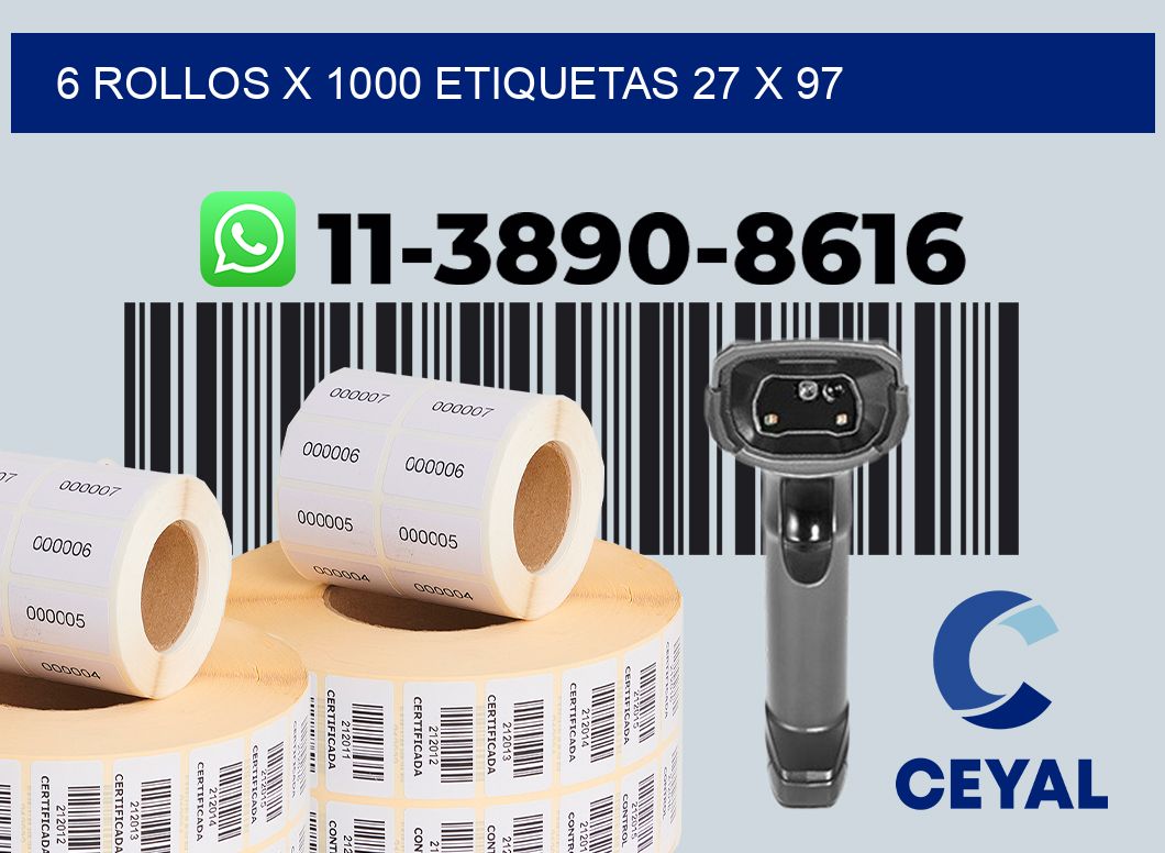 6 rollos x 1000 etiquetas 27 x 97