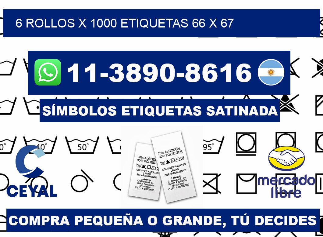 6 rollos x 1000 etiquetas 66 x 67