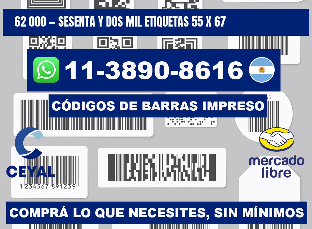 62 000 — sesenta y dos mil etiquetas 55 x 67
