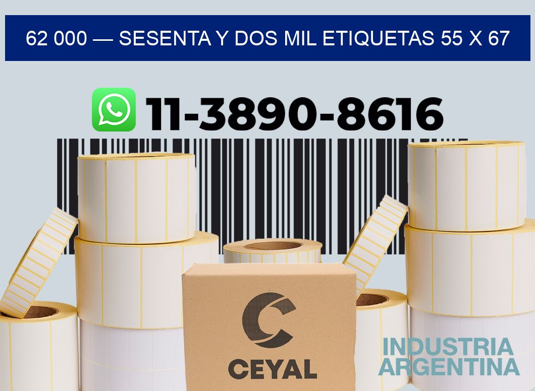 62 000 — sesenta y dos mil etiquetas 55 x 67