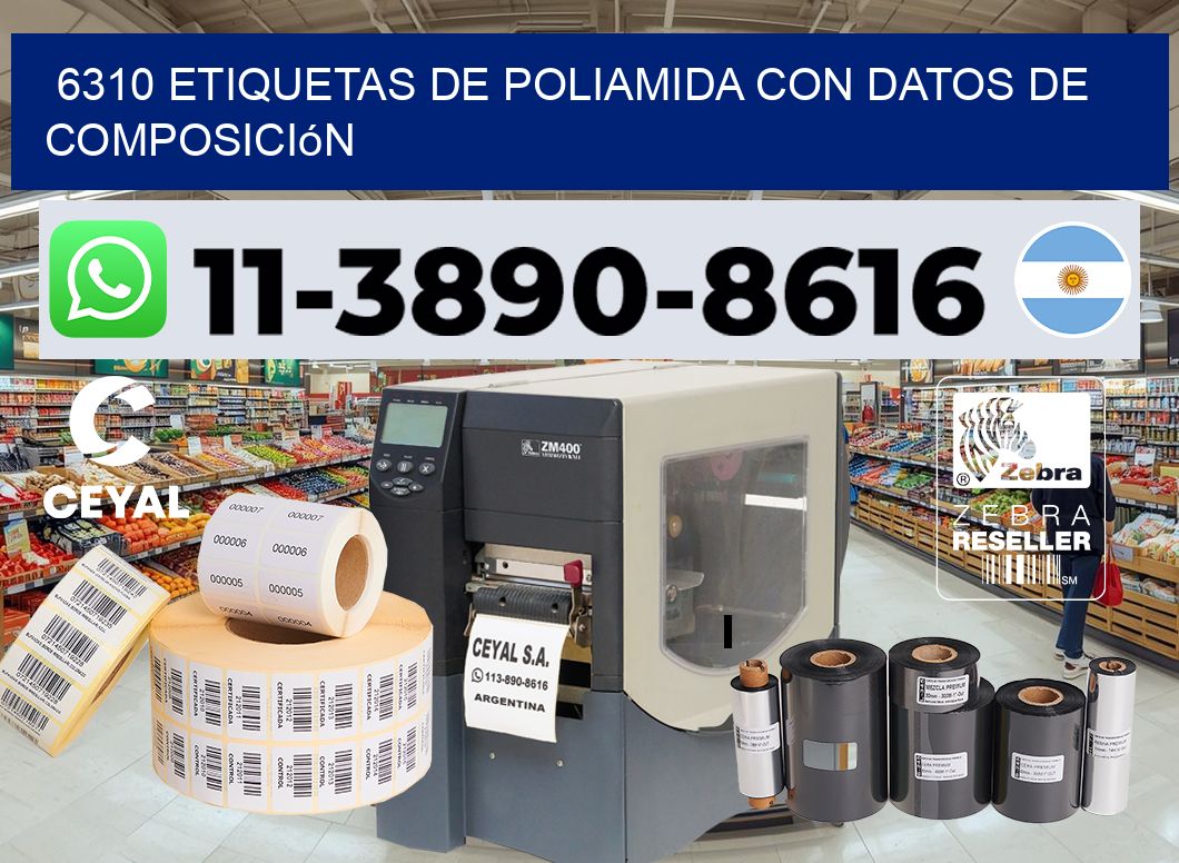 6310 Etiquetas de poliamida con datos de composición