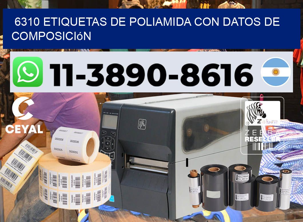 6310 Etiquetas de poliamida con datos de composición