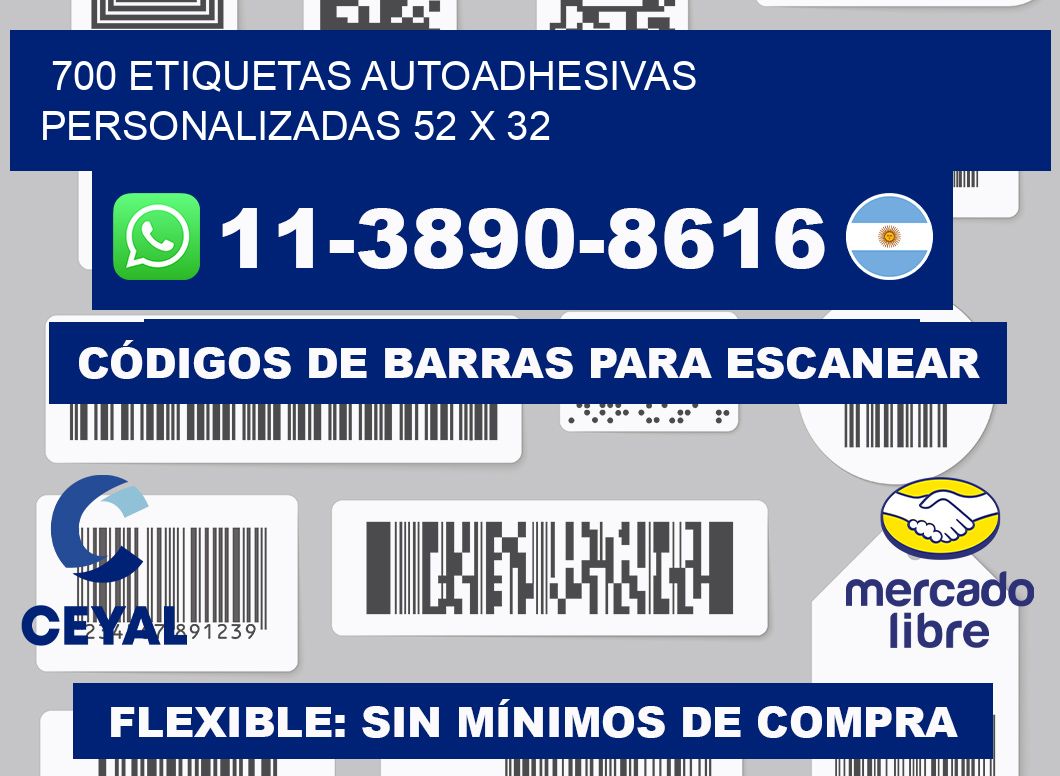 700 Etiquetas autoadhesivas personalizadas 52 x 32